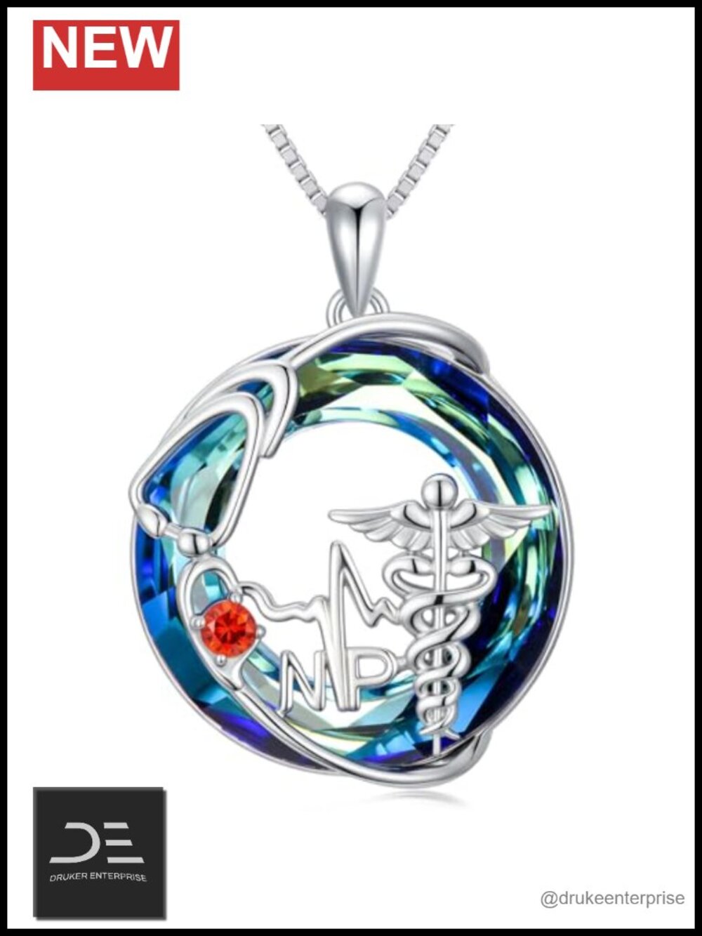 Nurse Gift Angel Wings Caduceus Stethoscope Necklace, 925 Sterling Silver